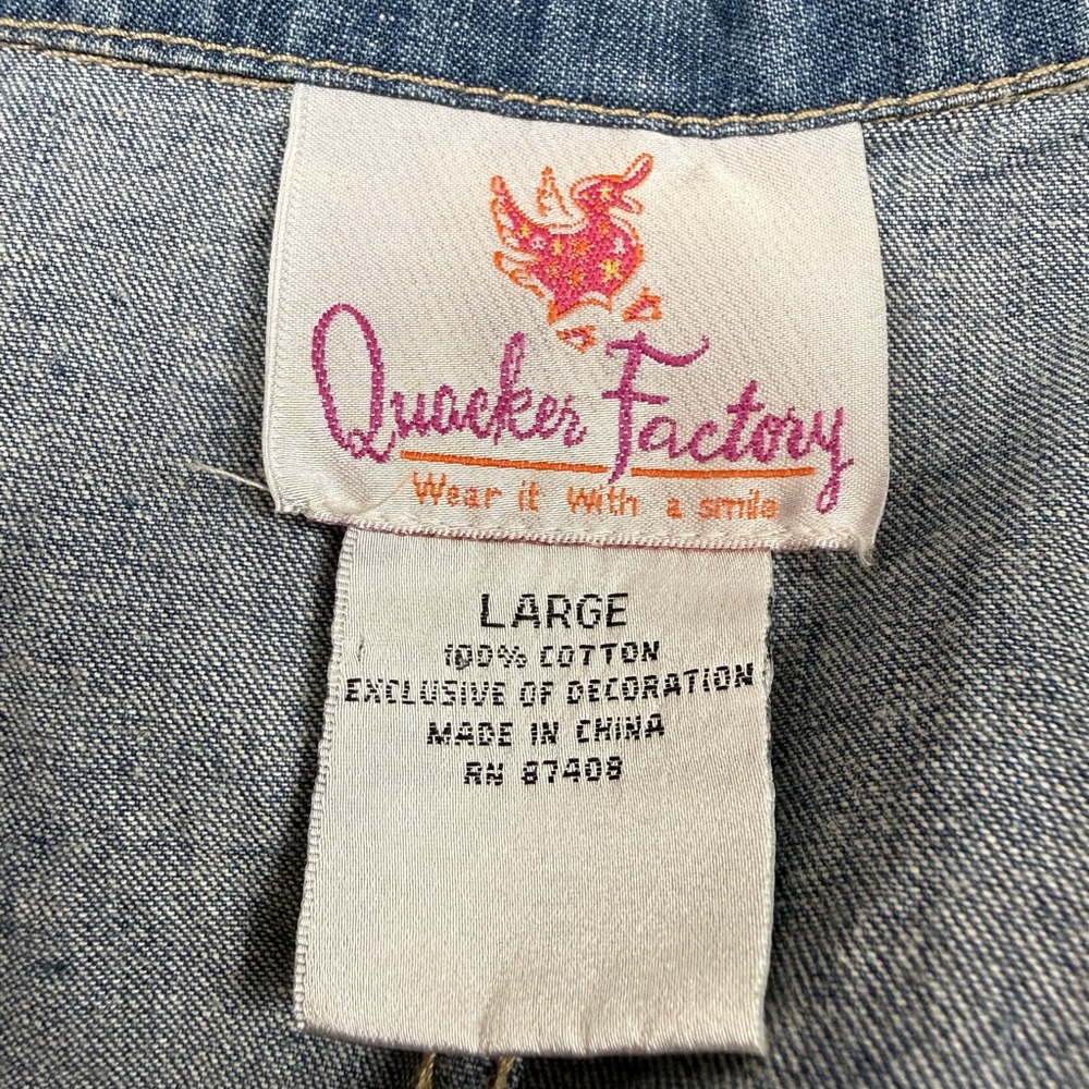 Quacker Factory Denim Dress with multi colored gem flower Size large - Picture 10 of 10